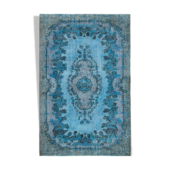 Handmade Bohemian Turkish 1970s 190 cm x 298 cm Blue Rug