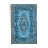 Tapis bleu bohème turc des années 1970 190 cm x 298 cm fait à la main