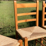 4 straw chairs in vintage pine wood 1980 1990