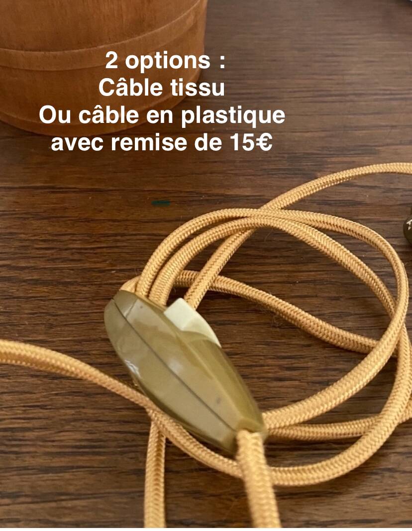 Earthenware lamp, new 2M fabric cable, cotton lampshade