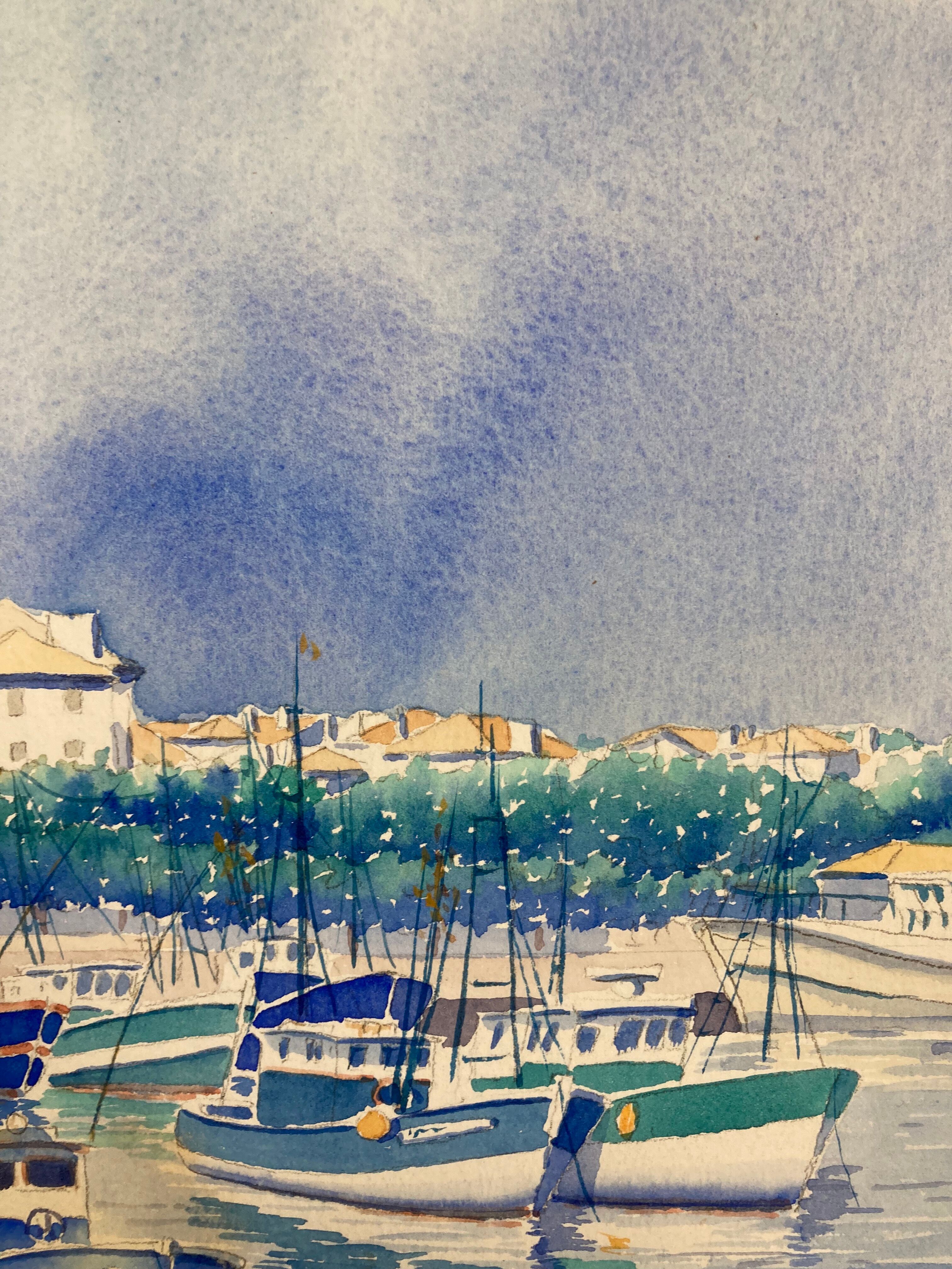 Aquarelle Marine Vintage Port de Saint-Jean-de-Luz