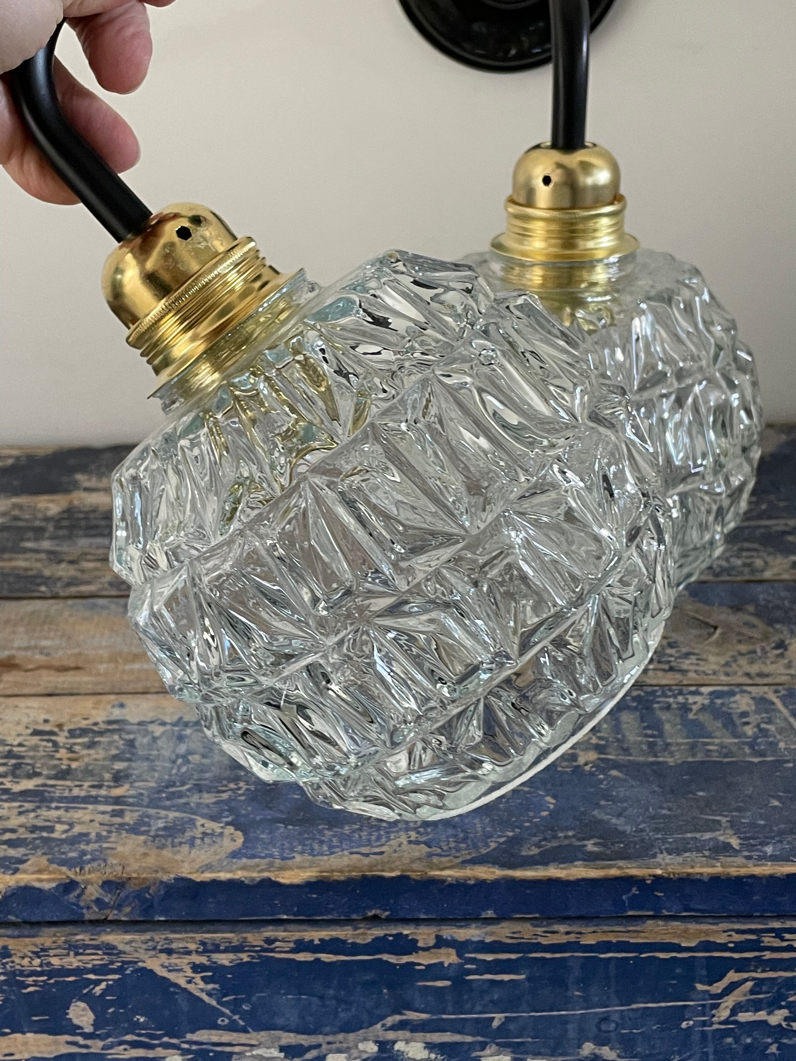 Pair of wall sconces globes in chiseled glass
