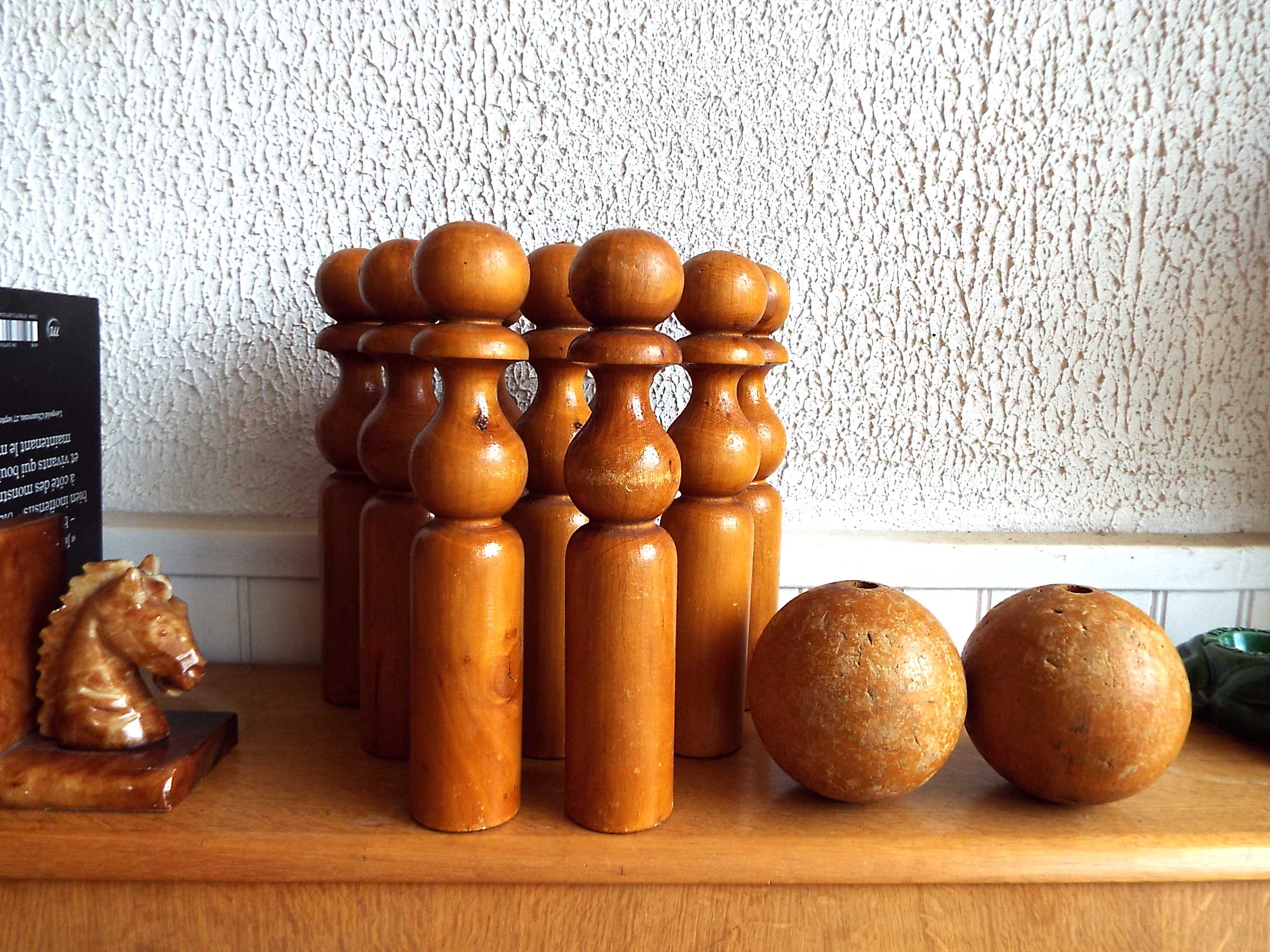 Set of 9 turned wooden pins