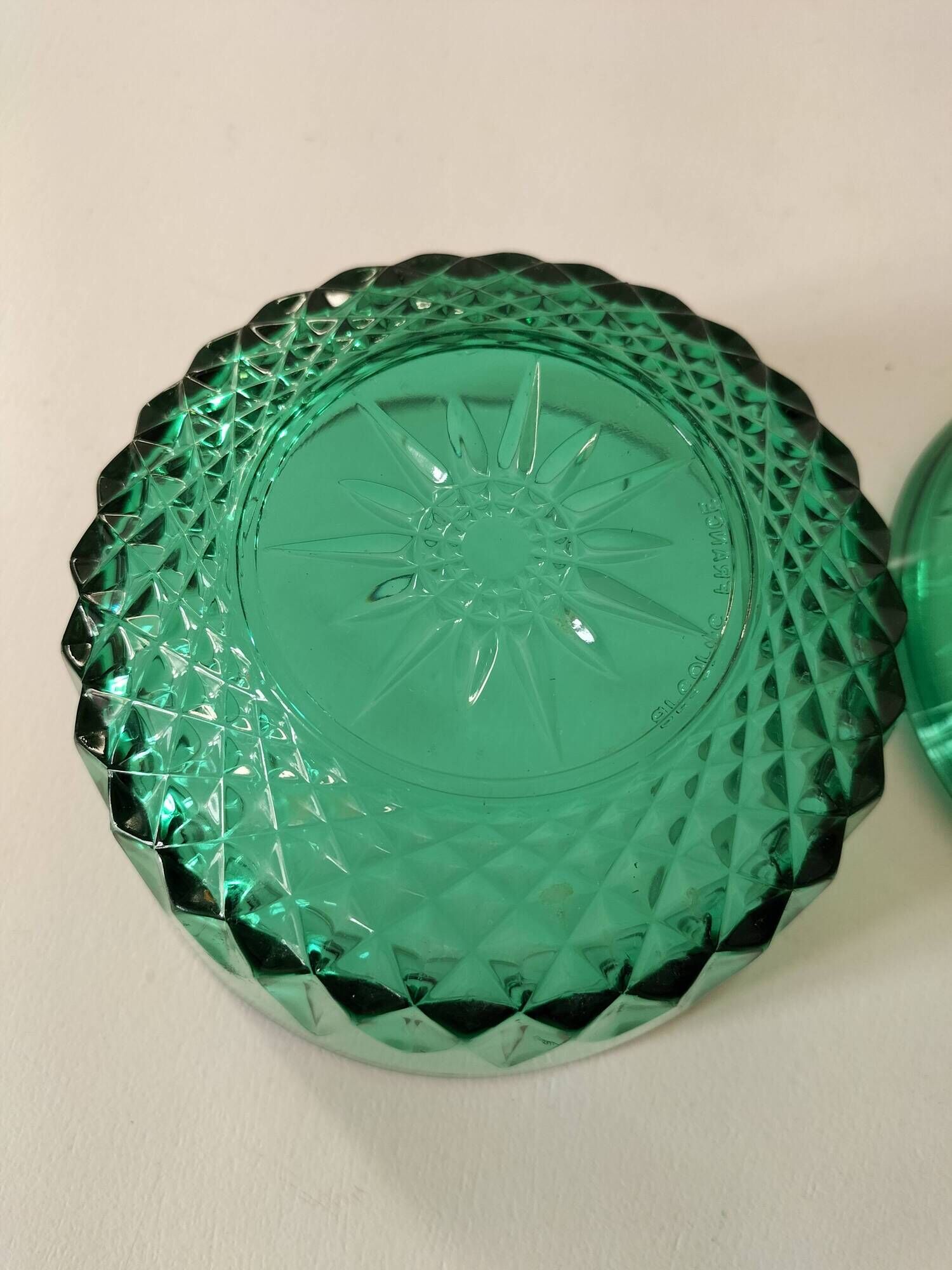 Vintage Arcoroc mint green cut glass sugar bowl or sweet jar