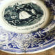 Old talking plate. Opaque from Sarreguemines. 19th century. Violet, black and white. Militaria. Love