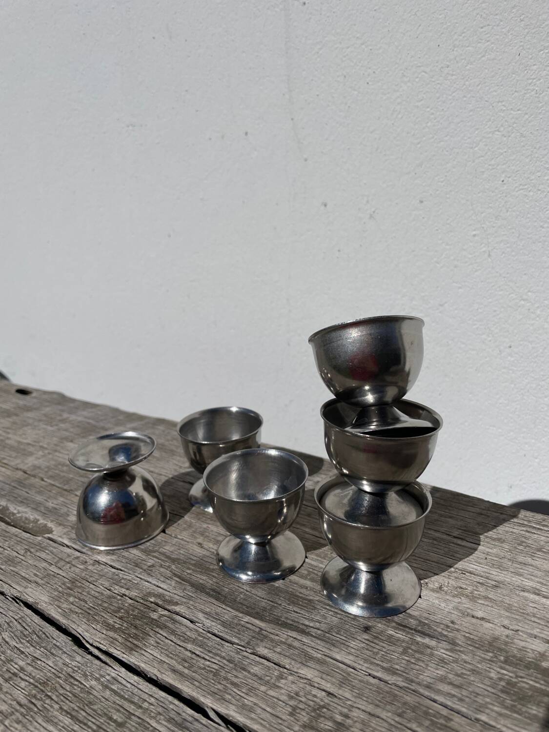 6 vintage metal egg cups 1970