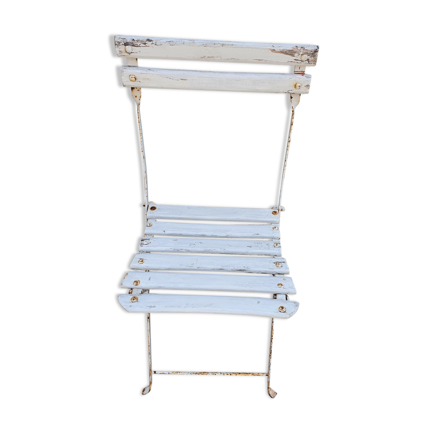 Wooden slatted garden chair with wooden slats and iron feet