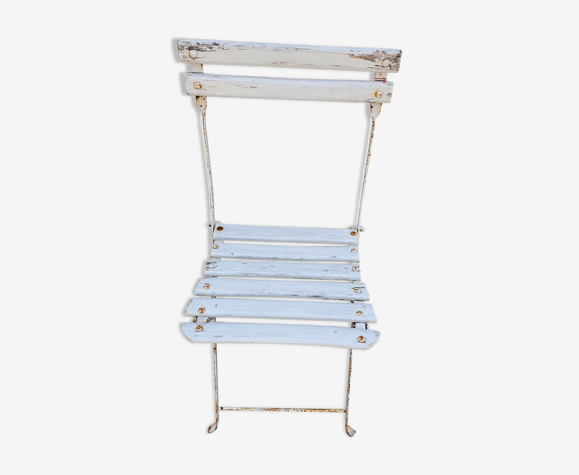 Chaise pliante de jardin à lattes de bois et pieds fer