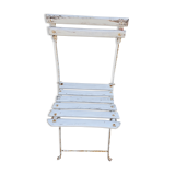 Wooden slatted garden chair with wooden slats and iron feet