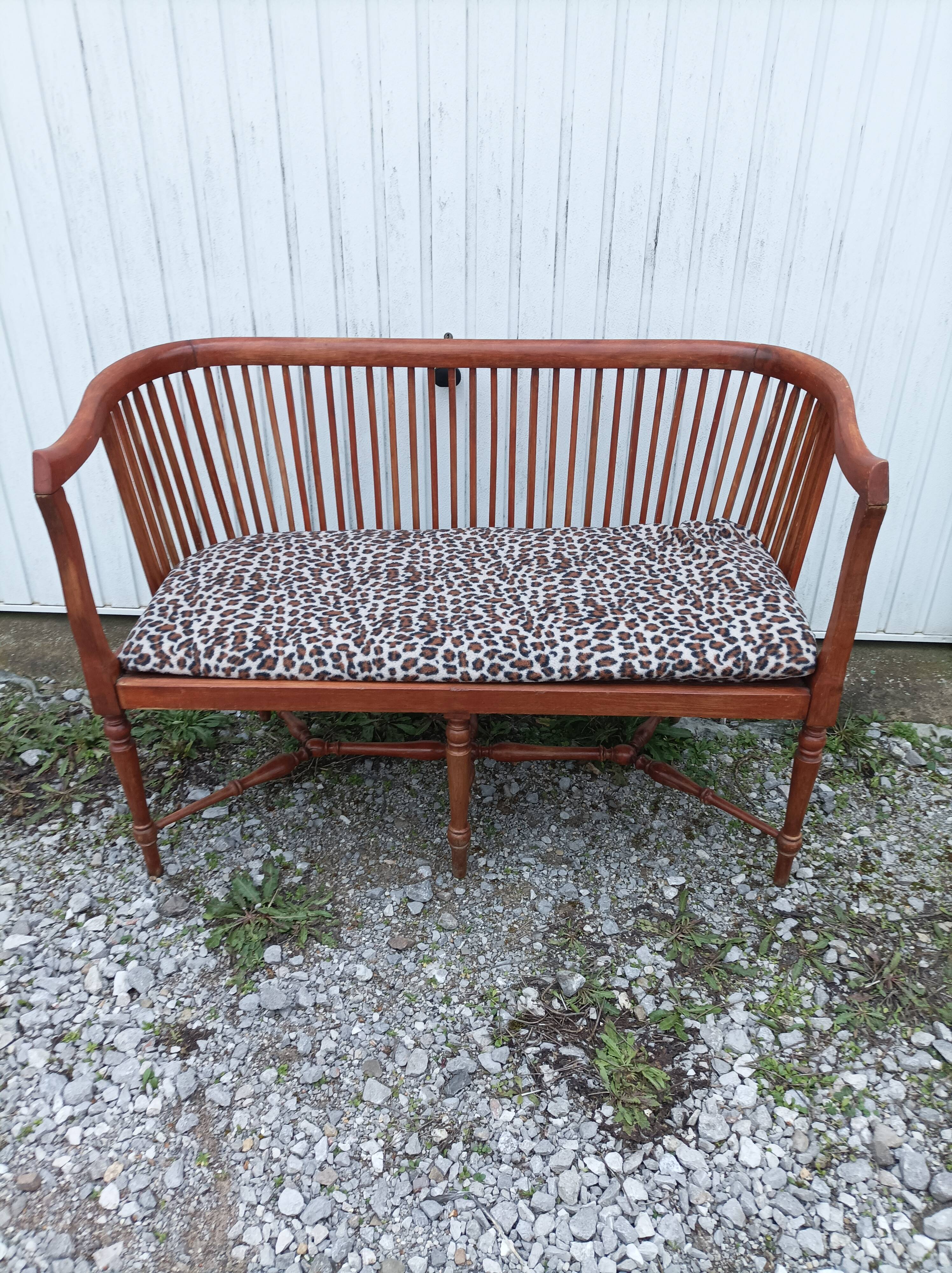 Banc bois léopard véranda salon 6 pieds vintage