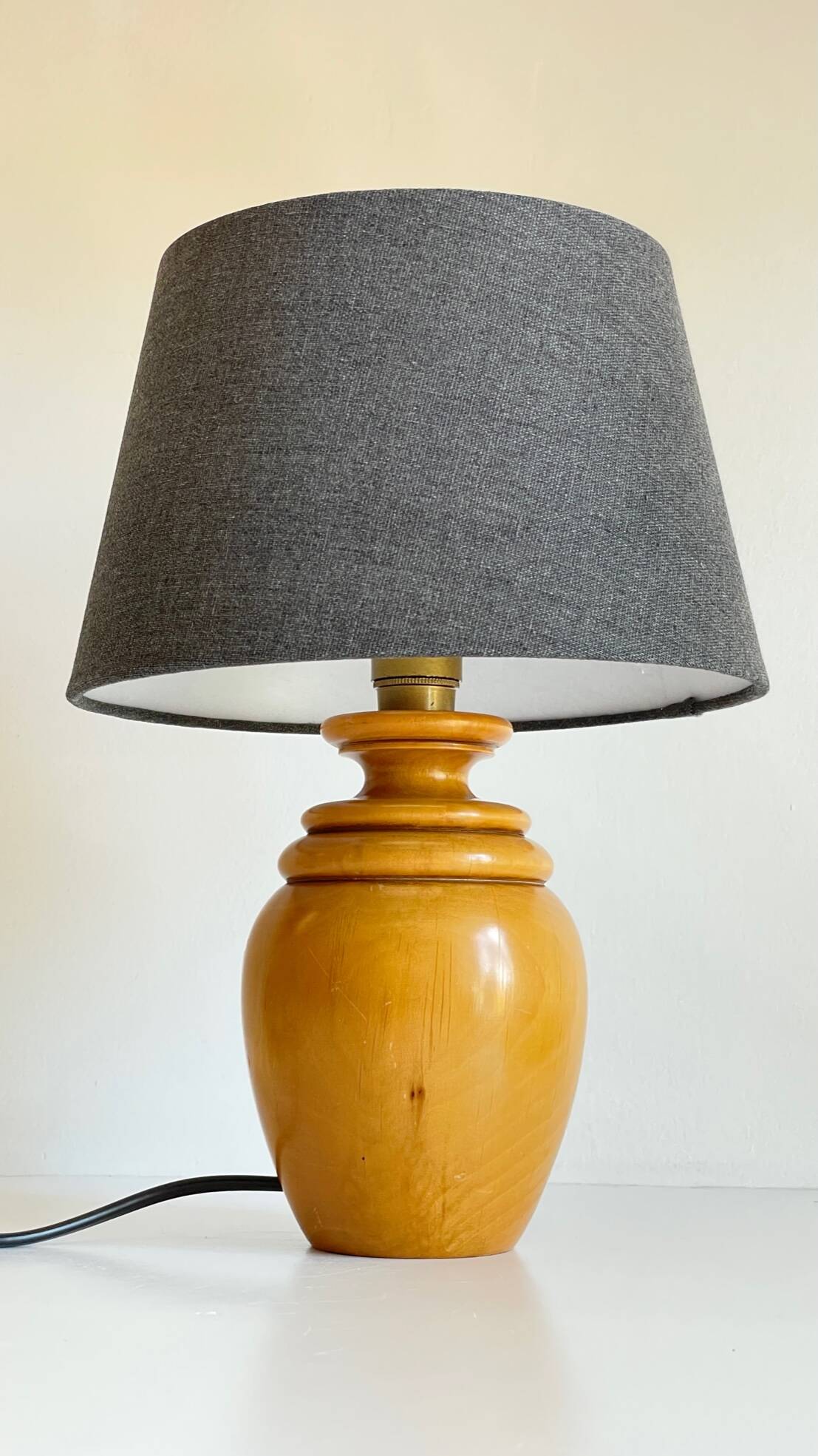 Vintage solid wood and fabric lamp