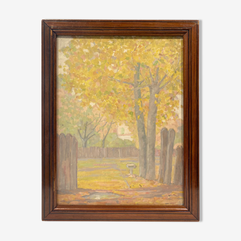 Tableau , ancien, paysage d’automne années 1940