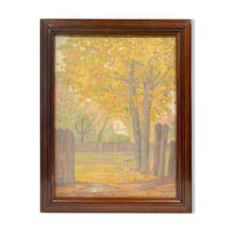 Tableau , ancien, paysage d’automne années 1940