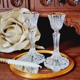2 gold-edged crystal candlesticks
