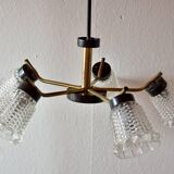 Vintage chandelier in molded glass, brass and steel - 5 branches - 1960s