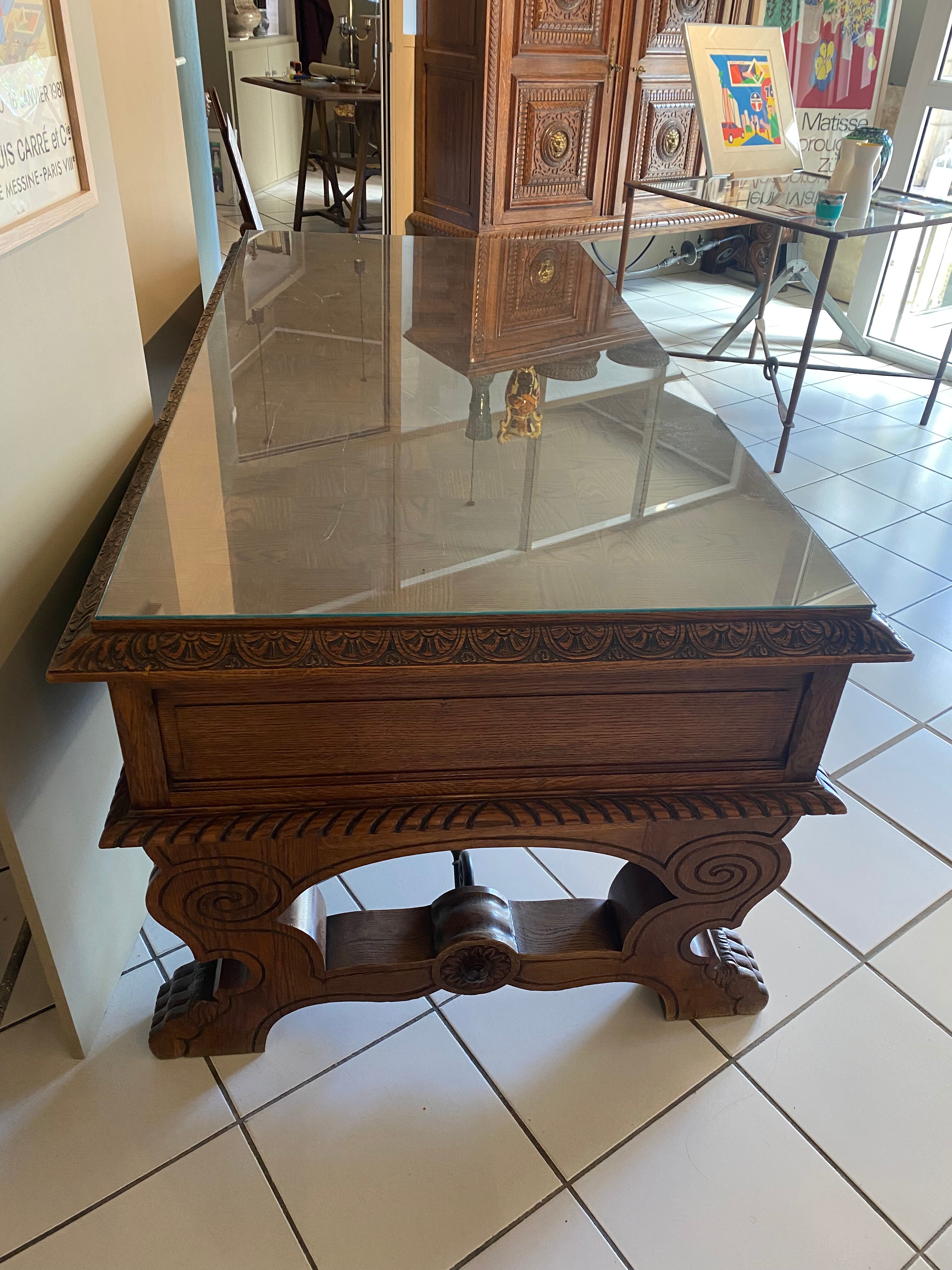 Bureau en chêne et verre
