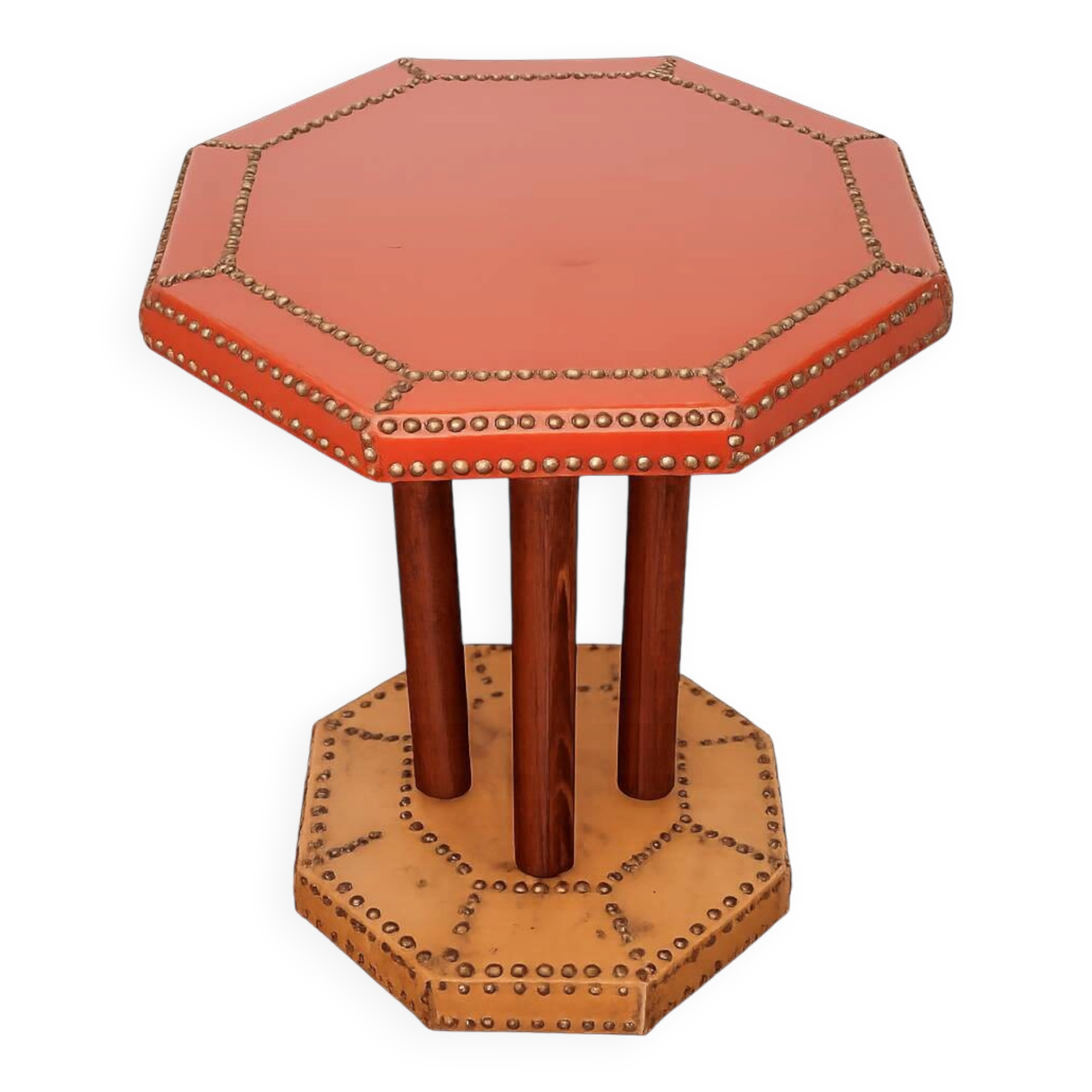 Coffee table, 1920s, beech wood and leather, vintage