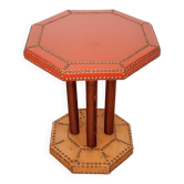 Coffee table, 1920s, beech wood and leather, vintage