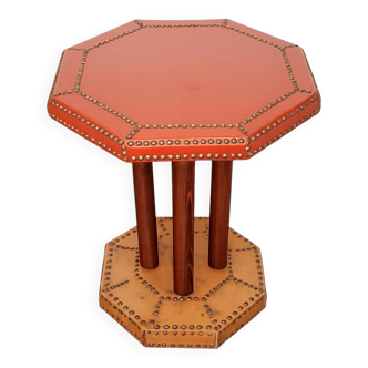 Coffee table, 1920s, beech wood and leather, vintage