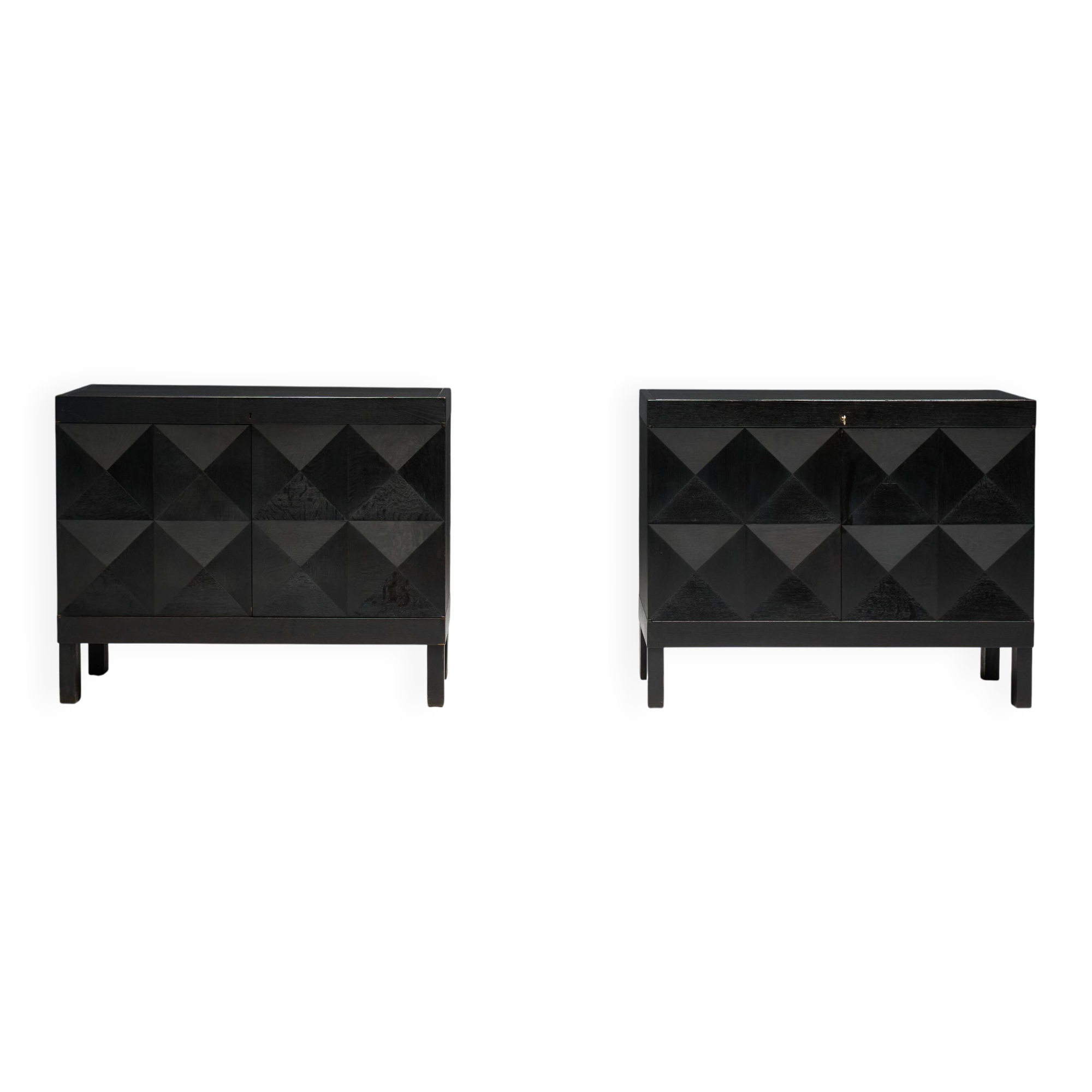 Brutalist De Coene Cabinet in Stained Oak, Belgium, 1970s