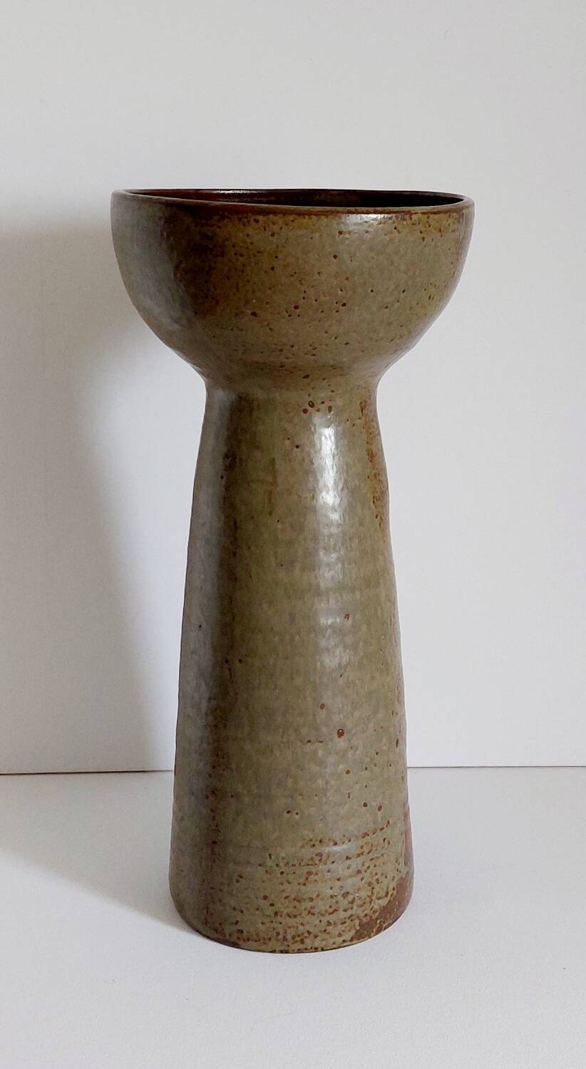 Large vintage enameled stoneware vase