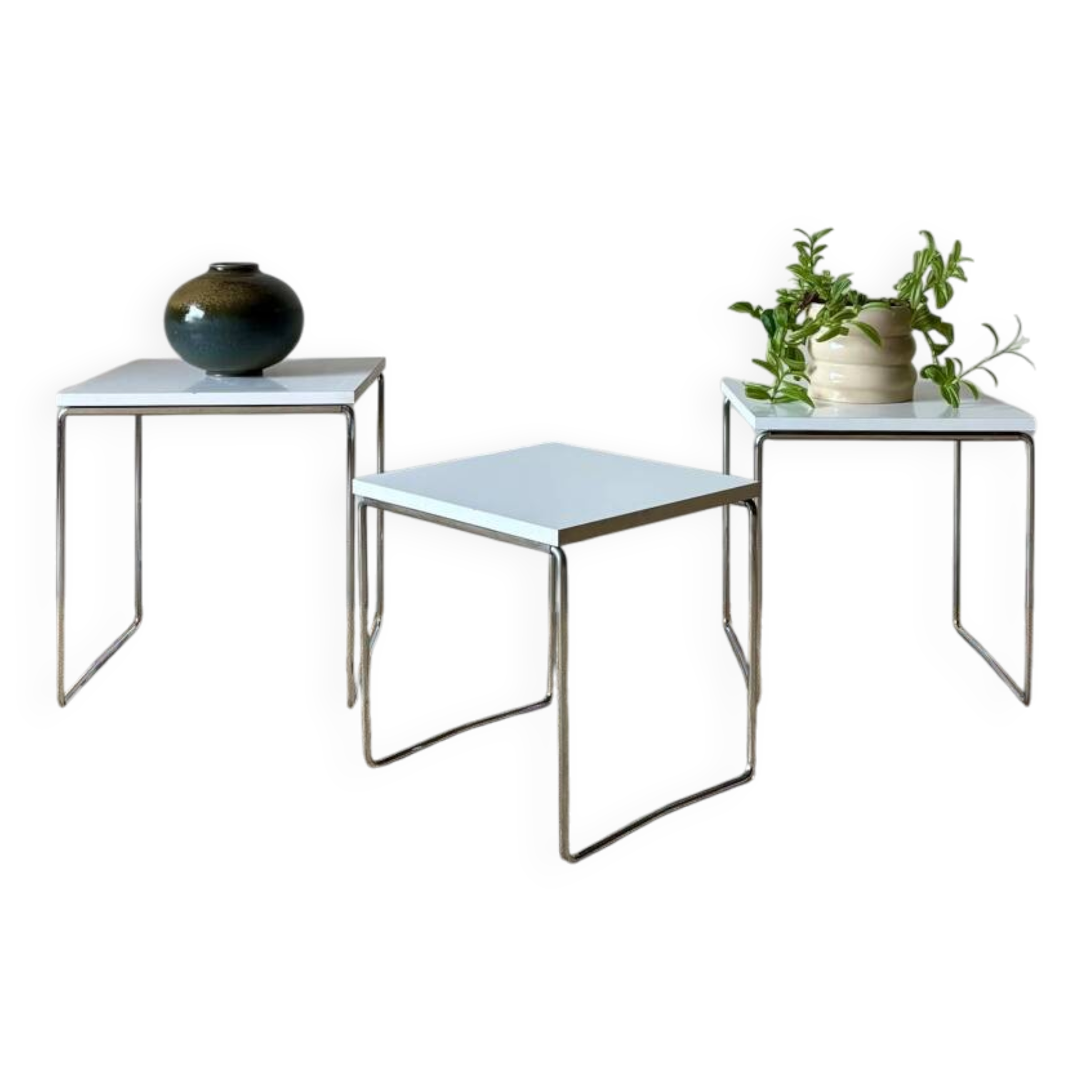 3 tables gigognes – acier chromé & plateau stratifié