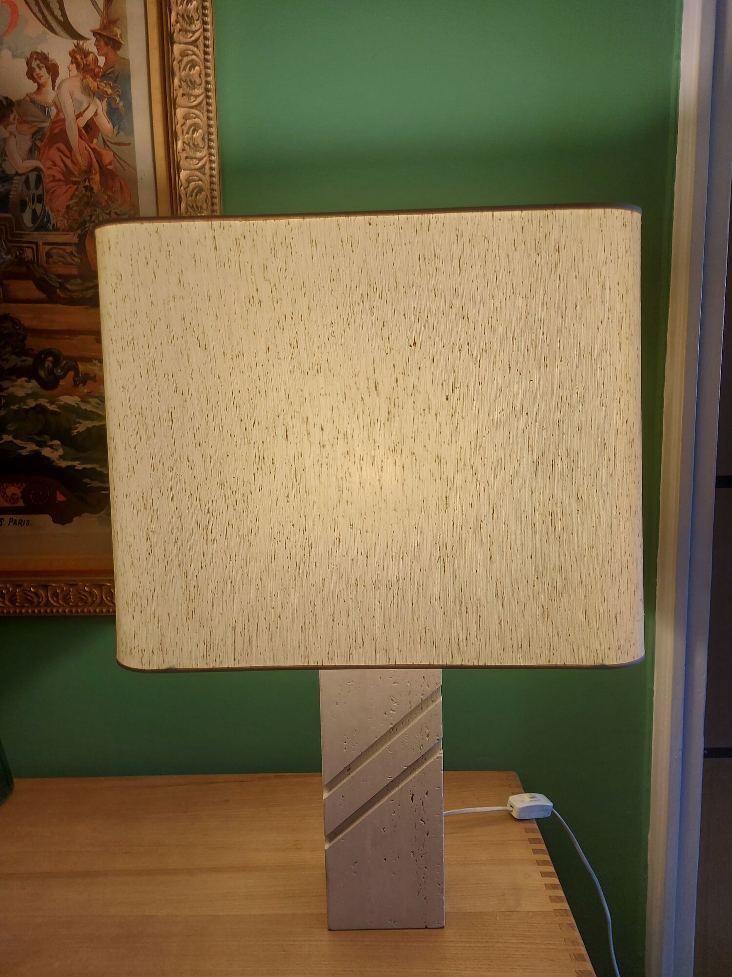 Travertine lamp foot with its original lampshade