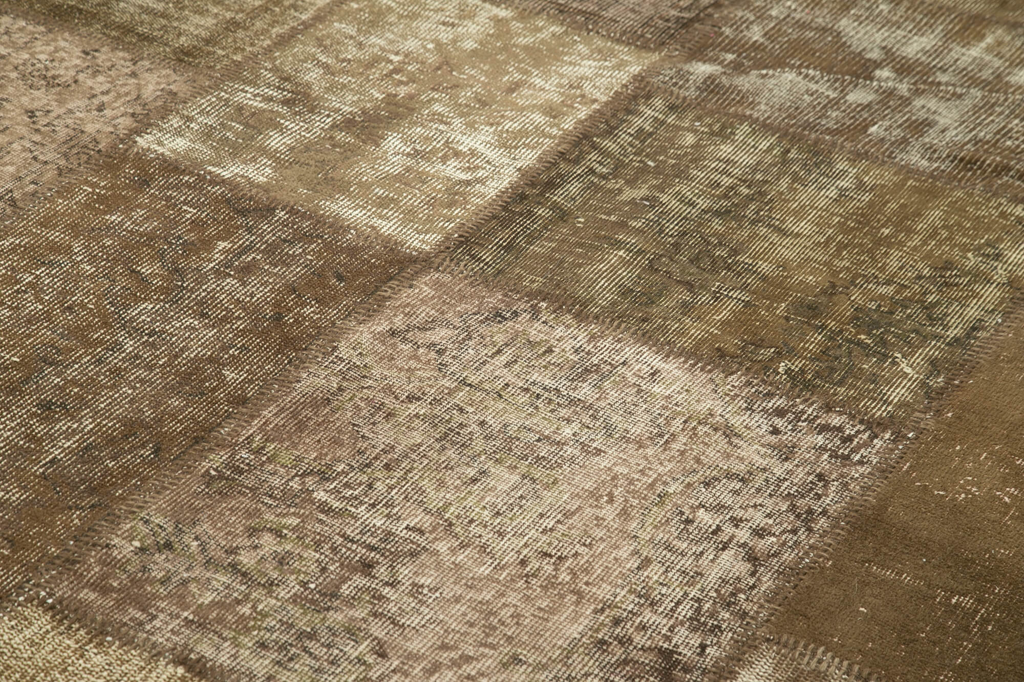 Handmade anatolian overdyed 196 cm x 302 cm brown patchwork carpet