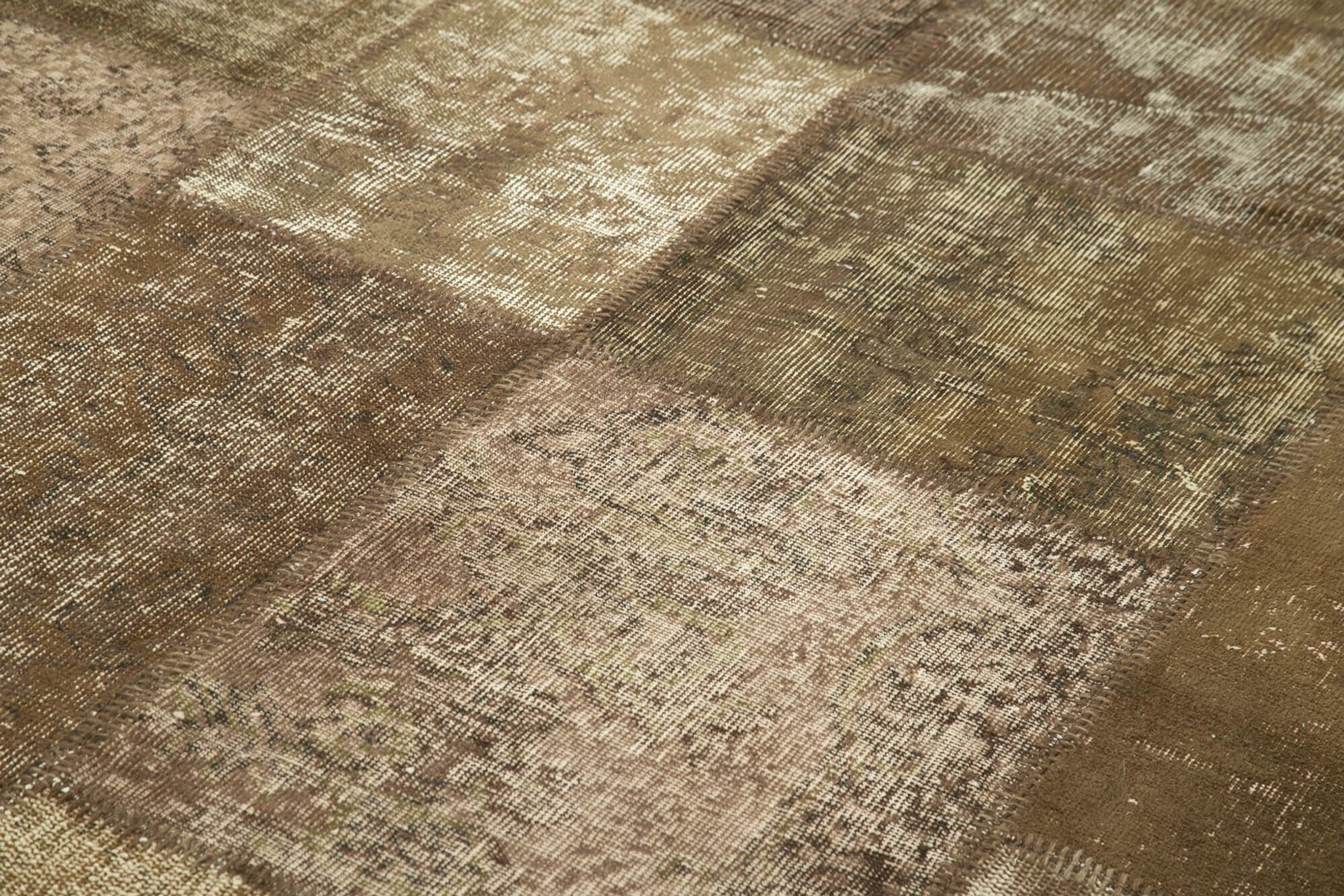 Handmade anatolian overdyed 196 cm x 302 cm brown patchwork carpet