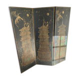 Three-leaf wooden screen