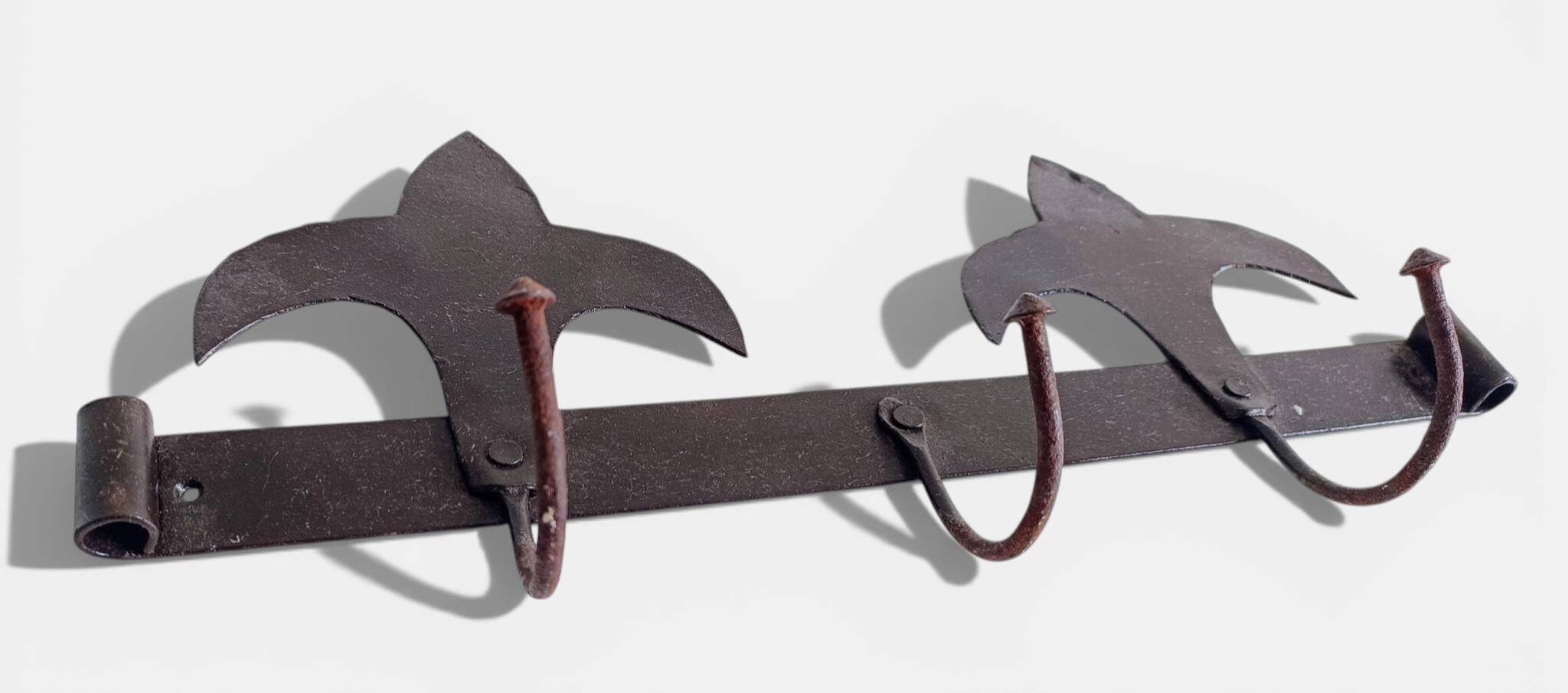 Antique French Provincial Wrought Iron Coat or Hat Rack with Fleur-de-Lis