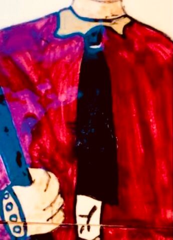 Vintage ceramic underside naïve rooster and gardener Dodik Bretagne naïve painting