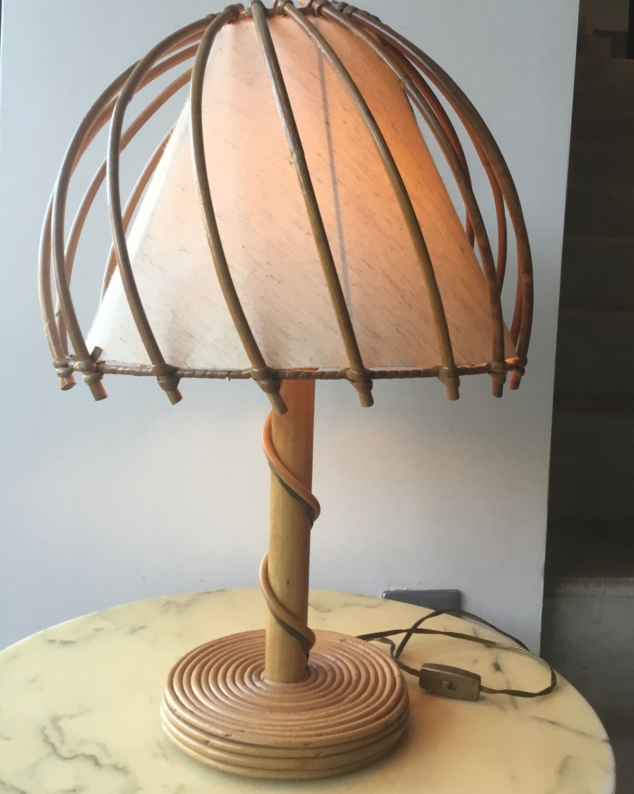 Large vintage rattan lamp - 1960