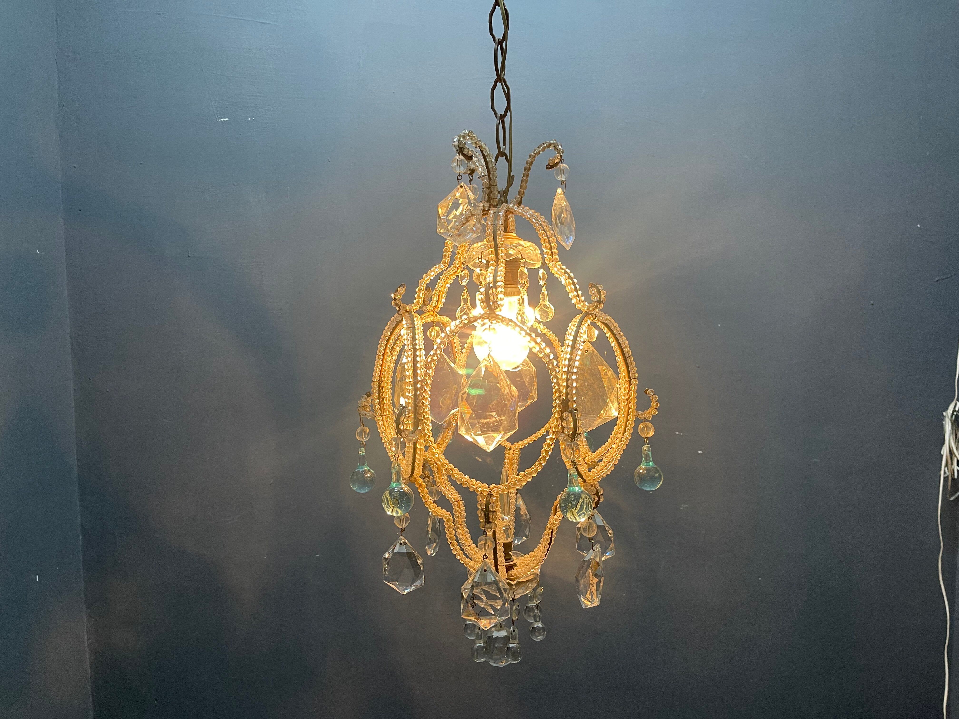 Vintage Crystal Beaded Pendant Light with Murano Glass Drops, Italy