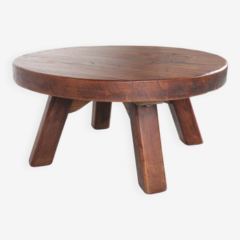 Brutalist round coffee table in solid oak