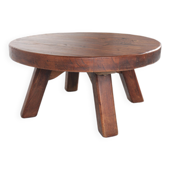 Brutalist round coffee table in solid oak