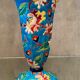Faience cornet vase with floral decoration signed Emaux de Longwy