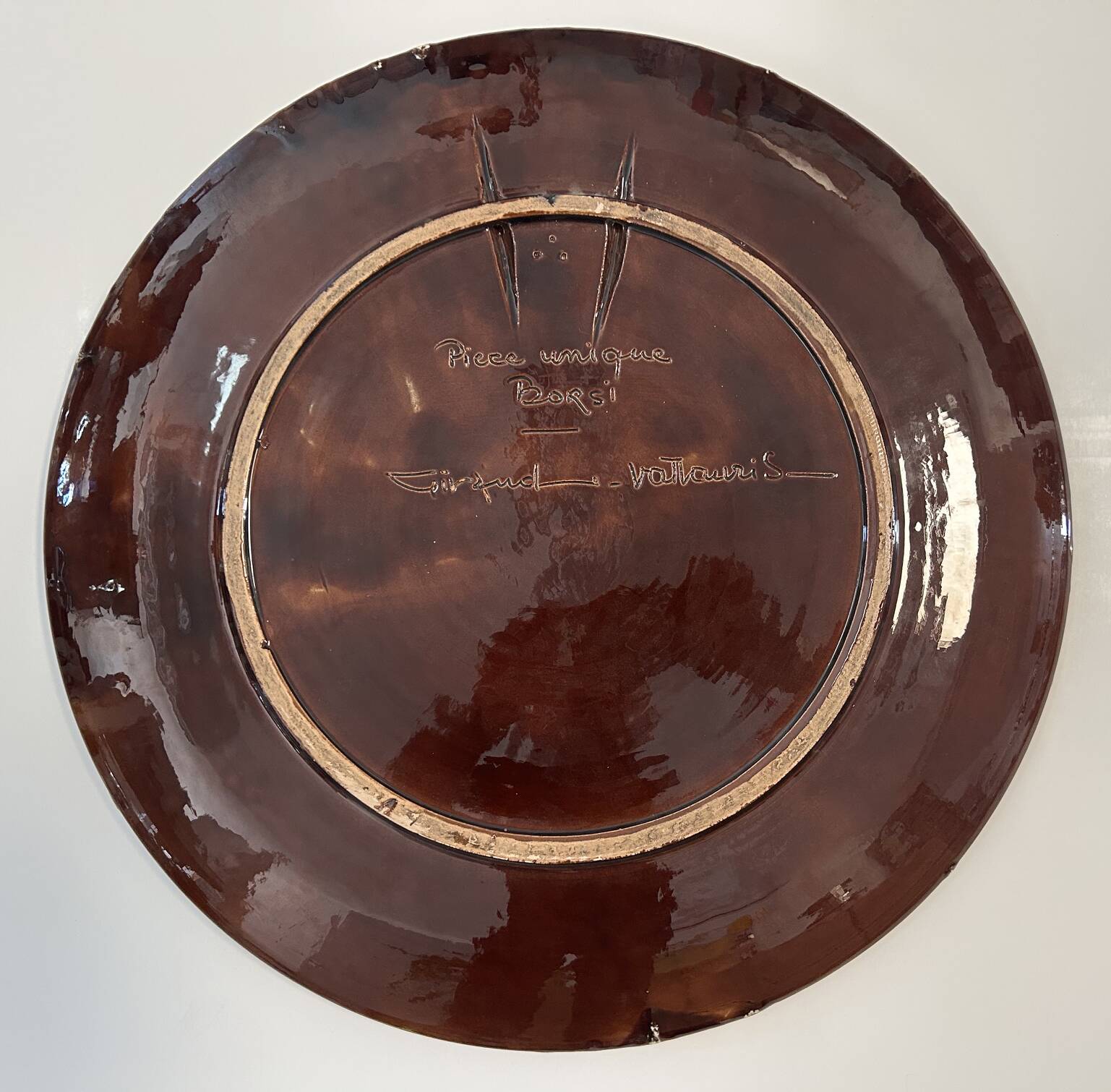 Glazed ceramic dish unique piece Manfredo Borsi / Giraud Vallauris