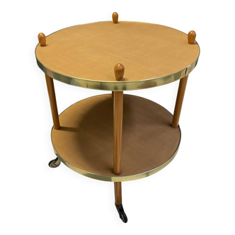 Wood round serving trolley sidetable 1960s