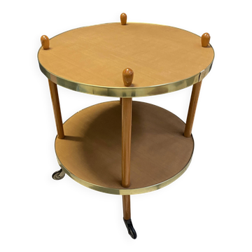 Chariot de service rond en bois, table d'appoint, années 1960