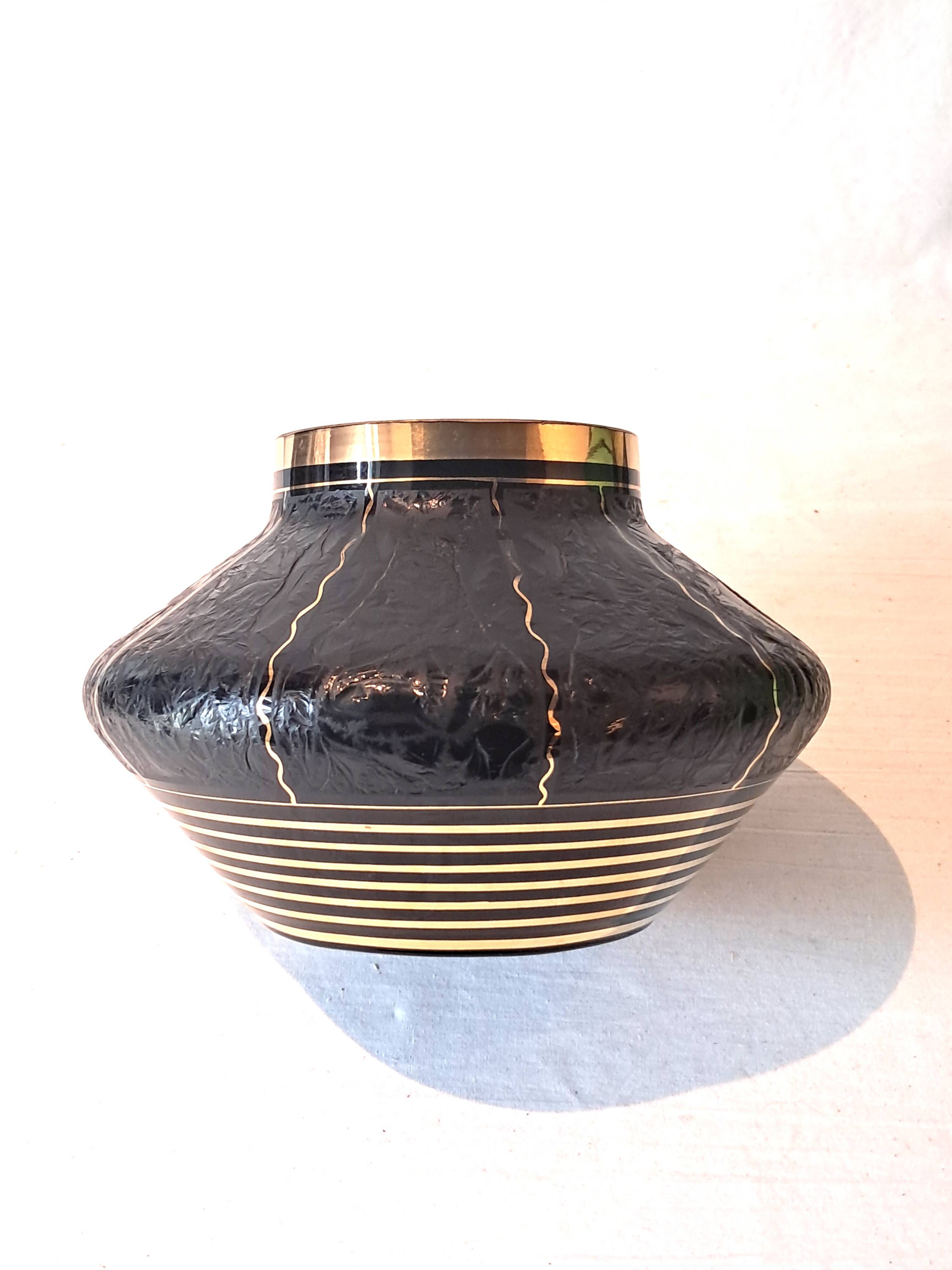 Art Deco Black Hyalite Boom Glass Vase from De Rupel Glassworks