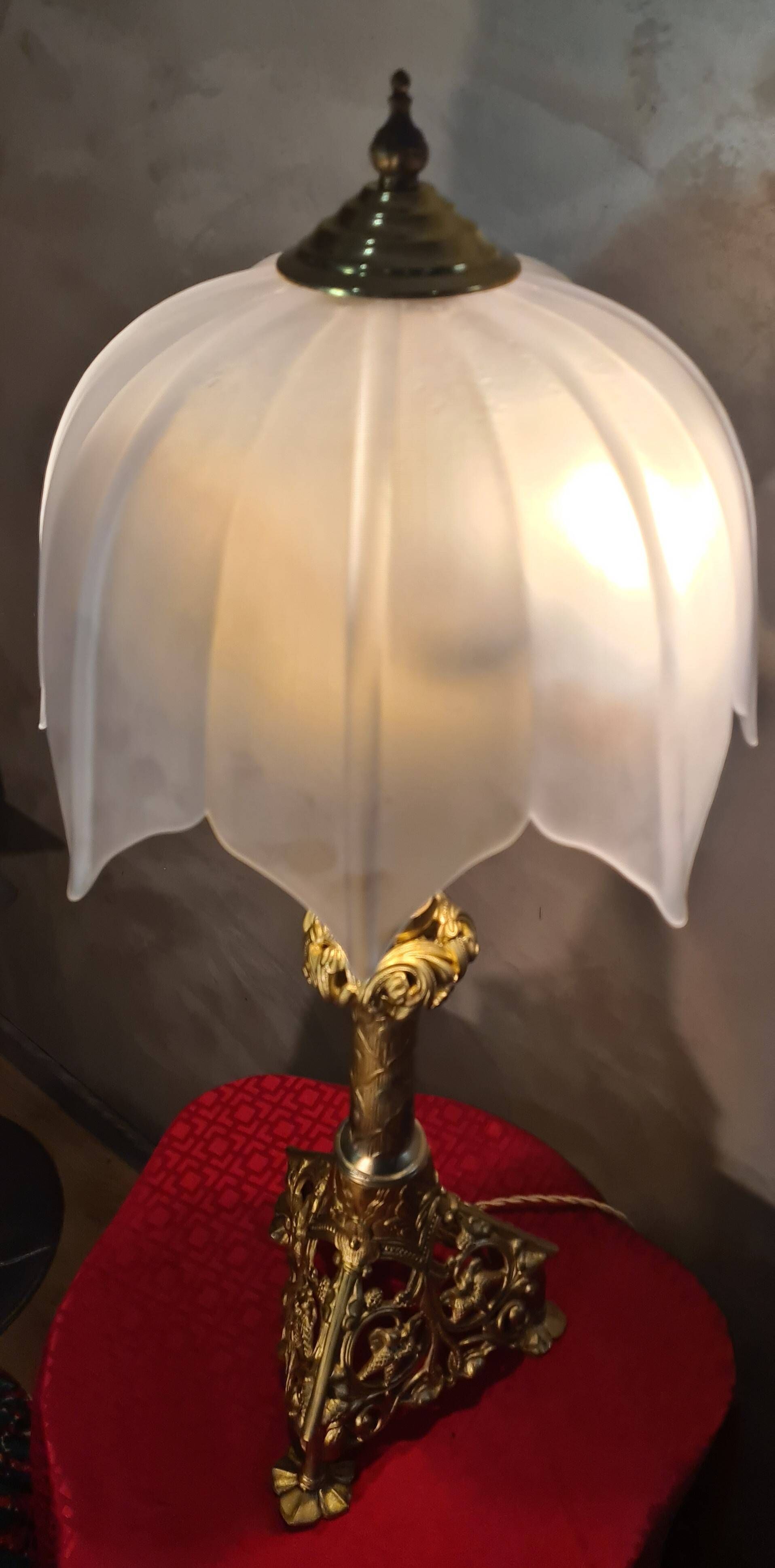 large bronze lamp 74x33 6kg 1850 to 1900 thick opaque glass shade, ele
