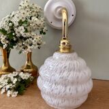 Vintage globe wall light in white Clichy glass