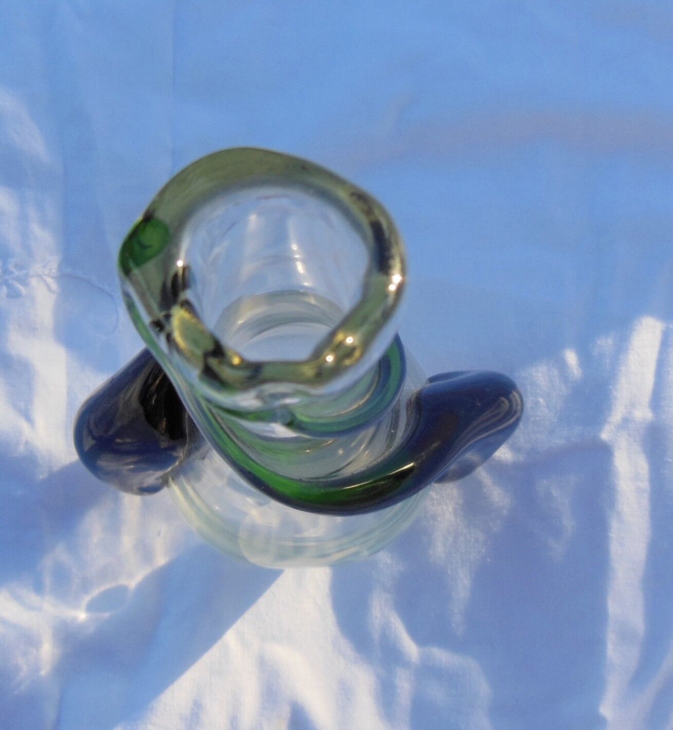 Modernist vase molded glass translucent and green Flavio Poli seguso