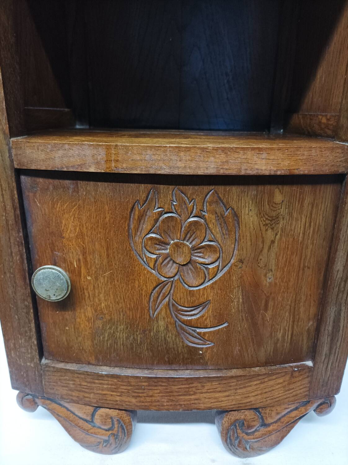 Ancienne table de nuit en bois et marbre