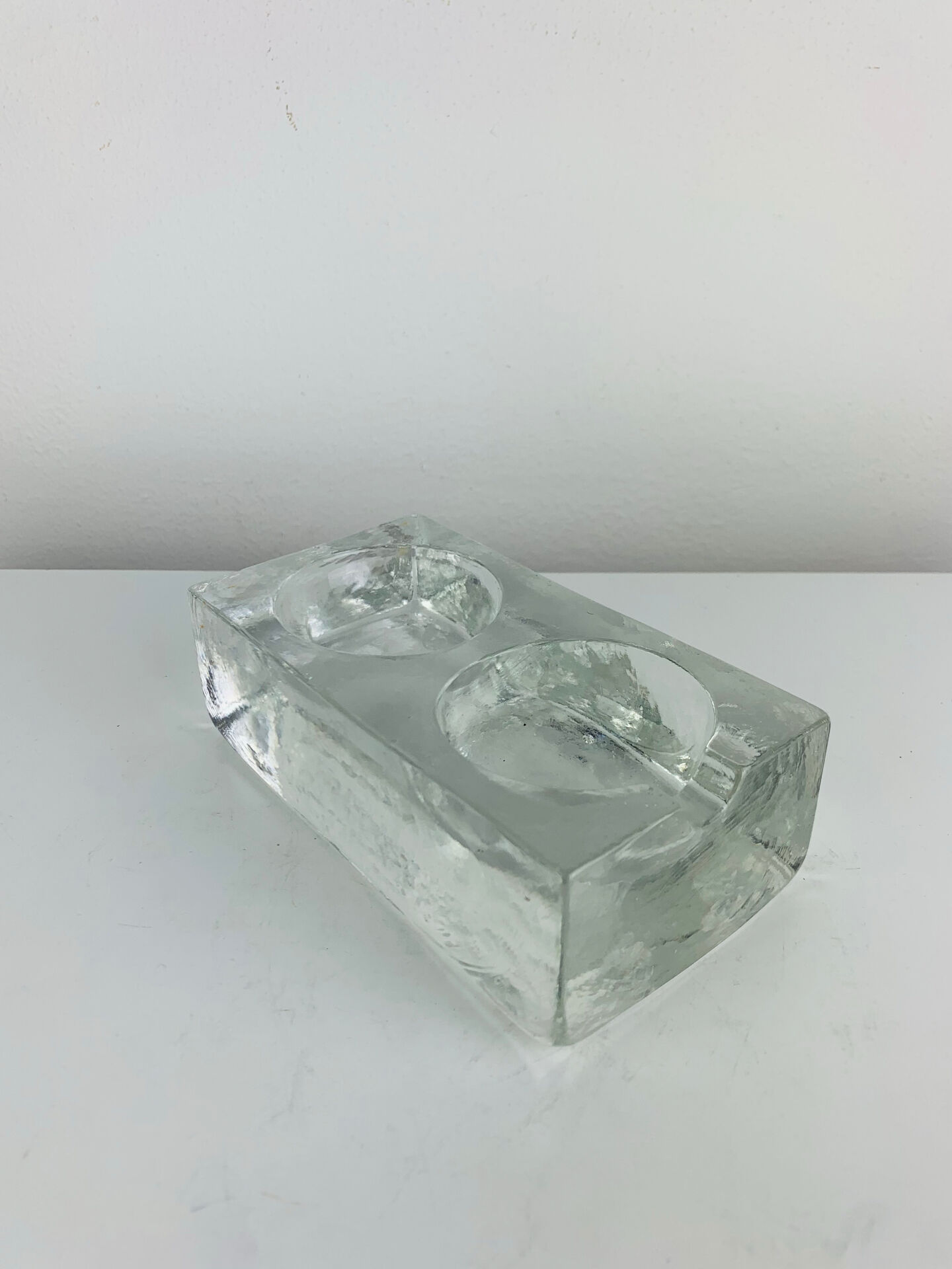 Vintage moulded glass "ice cube" catchall or ashtray
