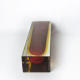 Brown and yellow cubic sommerso vase by seguso, murano, italy, 1970