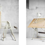 Dutch industrial drawing or architect's table witch lamp from rotanex-pool, 1950s