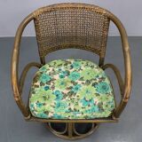 1980s Set of Four Rattan Armchairs with Fabric Pillows