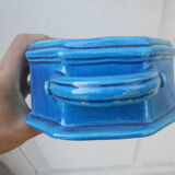 Blue cracked ceramic planter